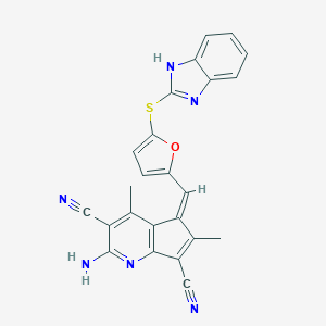 molecular formula C24H16N6OS B299137 (5Z)-2-amino-5-{[5-(1H-benzimidazol-2-ylsulfanyl)furan-2-yl]methylidene}-4,6-dimethyl-5H-cyclopenta[b]pyridine-3,7-dicarbonitrile 