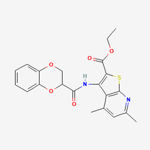 molecular formula C21H20N2O5S B2991372 3-(2,3-二氢苯并[b][1,4]二噁英-2-甲酰氨基)-4,6-二甲基噻吩并[2,3-b]吡啶-2-甲酸乙酯 CAS No. 681174-53-8