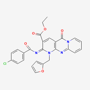 molecular formula C26H19ClN4O5 B2991374 (Z)-ethyl 2-((4-chlorobenzoyl)imino)-1-(furan-2-ylmethyl)-5-oxo-2,5-dihydro-1H-dipyrido[1,2-a:2',3'-d]pyrimidine-3-carboxylate CAS No. 443097-24-3