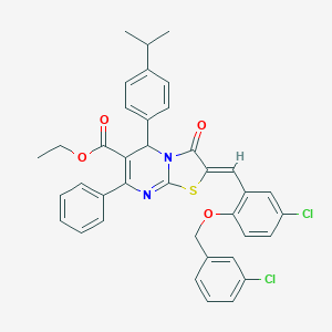 molecular formula C38H32Cl2N2O4S B299138 ethyl 2-{5-chloro-2-[(3-chlorobenzyl)oxy]benzylidene}-5-(4-isopropylphenyl)-3-oxo-7-phenyl-2,3-dihydro-5H-[1,3]thiazolo[3,2-a]pyrimidine-6-carboxylate 