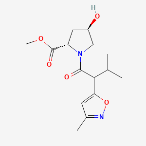 molecular formula C15H22N2O5 B2991387 Methyl (2S,4R)-4-hydroxy-1-[3-methyl-2-(3-methyl-1,2-oxazol-5-yl)butanoyl]pyrrolidine-2-carboxylate CAS No. 2086298-41-9