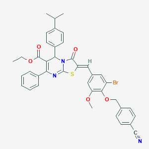 molecular formula C40H34BrN3O5S B299139 ethyl 2-{3-bromo-4-[(4-cyanobenzyl)oxy]-5-methoxybenzylidene}-5-(4-isopropylphenyl)-3-oxo-7-phenyl-2,3-dihydro-5H-[1,3]thiazolo[3,2-a]pyrimidine-6-carboxylate 