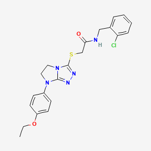 molecular formula C21H22ClN5O2S B2991400 N-(2-chlorobenzyl)-2-((7-(4-ethoxyphenyl)-6,7-dihydro-5H-imidazo[2,1-c][1,2,4]triazol-3-yl)thio)acetamide CAS No. 921790-03-6