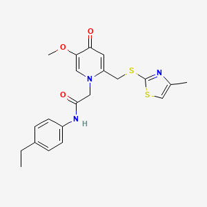 molecular formula C21H23N3O3S2 B2991406 N-(4-乙基苯基)-2-(5-甲氧基-2-(((4-甲基噻唑-2-基)硫代)甲基)-4-氧代吡啶-1(4H)-基)乙酰胺 CAS No. 950462-43-8