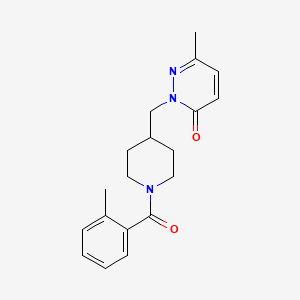 molecular formula C19H23N3O2 B2991412 6-甲基-2-((1-(2-甲基苯甲酰)哌啶-4-基)甲基)吡哒嗪-3(2H)-酮 CAS No. 2310205-13-9