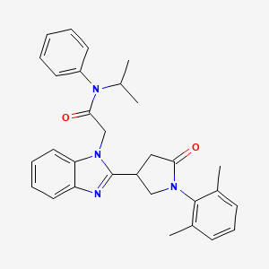 molecular formula C30H32N4O2 B2991415 2-{2-[1-(2,6-dimethylphenyl)-5-oxopyrrolidin-3-yl]benzimidazolyl}-N-(methyleth yl)-N-phenylacetamide CAS No. 942863-48-1