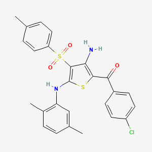 molecular formula C26H23ClN2O3S2 B2991427 (3-氨基-5-((2,5-二甲苯基)氨基)-4-甲苯磺酰基噻吩-2-基)(4-氯苯基)甲苯酮 CAS No. 1115337-84-2