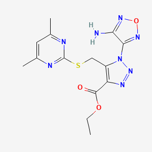 molecular formula C14H16N8O3S B2991434 Ethyl 1-(4-amino-1,2,5-oxadiazol-3-yl)-5-{[(4,6-dimethylpyrimidin-2-yl)thio]methyl}-1H-1,2,3-triazole-4-carboxylate CAS No. 312506-25-5