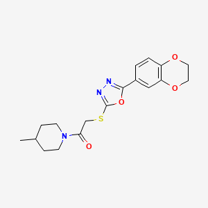 2-((5-(2,3-Dihydrobenzo[b][1,4]dioxin-6-yl)-1,3,4-oxadiazol-2-yl)thio)-1-(4-methylpiperidin-1-yl)ethanone