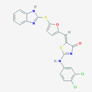 (5Z)-5-[[5-(1H-benzimidazol-2-ylsulfanyl)furan-2-yl]methylidene]-2-(3,4-dichloroanilino)-1,3-thiazol-4-one