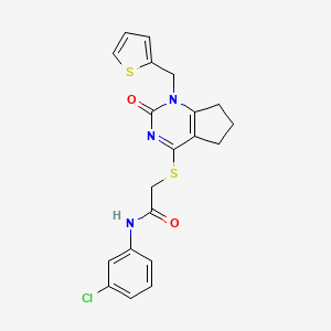 molecular formula C20H18ClN3O2S2 B2991465 N-(3-chlorophenyl)-2-((2-oxo-1-(thiophen-2-ylmethyl)-2,5,6,7-tetrahydro-1H-cyclopenta[d]pyrimidin-4-yl)thio)acetamide CAS No. 899747-55-8