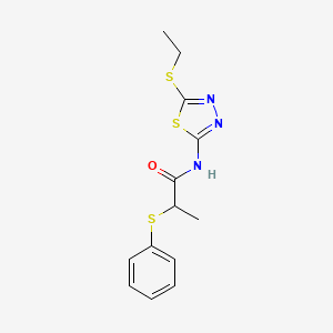 molecular formula C13H15N3OS3 B2991471 N-(5-ethylsulfanyl-1,3,4-thiadiazol-2-yl)-2-phenylsulfanylpropanamide CAS No. 394236-07-8
