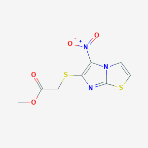molecular formula C8H7N3O4S2 B2991474 Methyl 2-[(5-nitroimidazo[2,1-b][1,3]thiazol-6-yl)sulfanyl]acetate CAS No. 339008-01-4