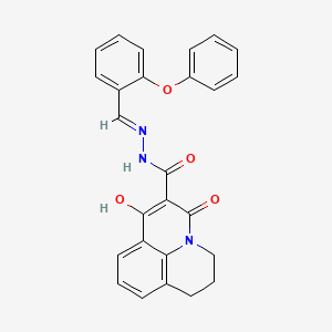 molecular formula C26H21N3O4 B2991476 4-hydroxy-2-oxo-N'-[(1E)-(2-phenoxyphenyl)methylidene]-1-azatricyclo[7.3.1.0^{5,13}]trideca-3,5(13),6,8-tetraene-3-carbohydrazide CAS No. 477868-72-7