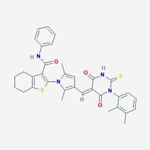 molecular formula C34H32N4O3S2 B299148 2-{3-[(1-(2,3-dimethylphenyl)-4,6-dioxo-2-thioxotetrahydro-5(2H)-pyrimidinylidene)methyl]-2,5-dimethyl-1H-pyrrol-1-yl}-N-phenyl-4,5,6,7-tetrahydro-1-benzothiophene-3-carboxamide 