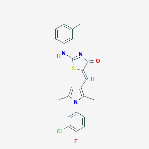 molecular formula C24H21ClFN3OS B299149 (5Z)-5-[[1-(3-chloro-4-fluorophenyl)-2,5-dimethylpyrrol-3-yl]methylidene]-2-(3,4-dimethylanilino)-1,3-thiazol-4-one 