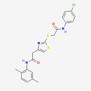 molecular formula C21H20ClN3O2S2 B2991499 N-(4-chlorophenyl)-2-((4-(2-((2,5-dimethylphenyl)amino)-2-oxoethyl)thiazol-2-yl)thio)acetamide CAS No. 953993-07-2