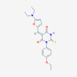molecular formula C21H23N3O4S B299150 (5E)-5-{[5-(diethylamino)furan-2-yl]methylidene}-1-(4-ethoxyphenyl)-2-thioxodihydropyrimidine-4,6(1H,5H)-dione 