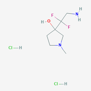 molecular formula C7H16Cl2F2N2O B2991514 3-(2-Amino-1,1-difluoroethyl)-1-methylpyrrolidin-3-ol;dihydrochloride CAS No. 2580201-73-4