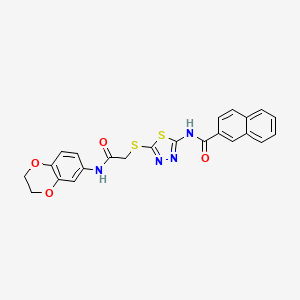 molecular formula C23H18N4O4S2 B2991528 N-(5-((2-((2,3-dihydrobenzo[b][1,4]dioxin-6-yl)amino)-2-oxoethyl)thio)-1,3,4-thiadiazol-2-yl)-2-naphthamide CAS No. 868974-17-8