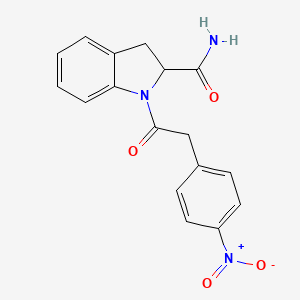 molecular formula C17H15N3O4 B2991560 1-(2-(4-Nitrophenyl)acetyl)indoline-2-carboxamide CAS No. 1104225-67-3