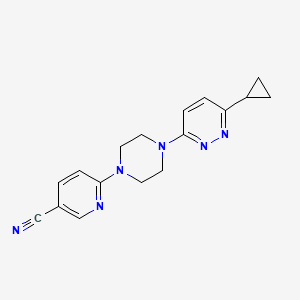 molecular formula C17H18N6 B2991583 6-[4-(6-Cyclopropylpyridazin-3-yl)piperazin-1-yl]pyridine-3-carbonitrile CAS No. 2380144-54-5