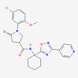 molecular formula C25H26ClN5O4 B2991586 1-(5-chloro-2-methoxyphenyl)-5-oxo-N-[1-(3-pyridin-4-yl-1,2,4-oxadiazol-5-yl)cyclohexyl]pyrrolidine-3-carboxamide CAS No. 1396679-43-8