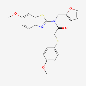 molecular formula C22H20N2O4S2 B2991594 N-(呋喃-2-基甲基)-N-(6-甲氧基苯并[d]噻唑-2-基)-2-((4-甲氧基苯基)硫代)乙酰胺 CAS No. 922398-88-7