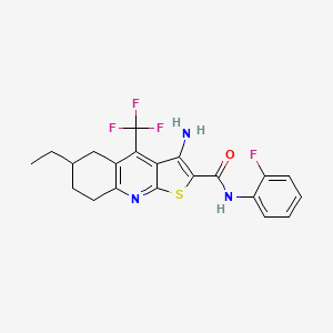 molecular formula C21H19F4N3OS B2991606 3-amino-6-ethyl-N-(2-fluorophenyl)-4-(trifluoromethyl)-5,6,7,8-tetrahydrothieno[2,3-b]quinoline-2-carboxamide CAS No. 939888-76-3