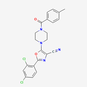 molecular formula C22H18Cl2N4O2 B2991608 2-(2,4-Dichlorophenyl)-5-(4-(4-methylbenzoyl)piperazin-1-yl)oxazole-4-carbonitrile CAS No. 946378-18-3