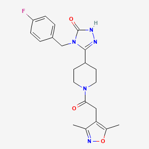 molecular formula C21H24FN5O3 B2991620 5-{1-[(3,5-dimethylisoxazol-4-yl)acetyl]piperidin-4-yl}-4-(4-fluorobenzyl)-2,4-dihydro-3H-1,2,4-triazol-3-one CAS No. 1775546-93-4