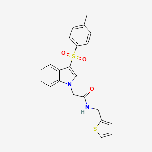 molecular formula C22H20N2O3S2 B2991627 N-(噻吩-2-基甲基)-2-(3-甲苯磺酰基-1H-吲哚-1-基)乙酰胺 CAS No. 946358-81-2