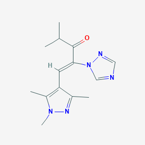 molecular formula C14H19N5O B2991629 (1Z)-4-methyl-2-(1H-1,2,4-triazol-1-yl)-1-(1,3,5-trimethyl-1H-pyrazol-4-yl)pent-1-en-3-one CAS No. 312311-98-1