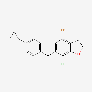 molecular formula C18H16BrClO B2991635 4-Bromo-7-chloro-6-(4-cyclopropylbenzyl)-2,3-dihydrobenzofuran CAS No. 1415477-23-4