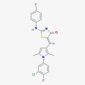 molecular formula C22H16ClF2N3OS B299166 (5Z)-5-[[1-(3-chloro-4-fluorophenyl)-2,5-dimethylpyrrol-3-yl]methylidene]-2-(4-fluoroanilino)-1,3-thiazol-4-one 