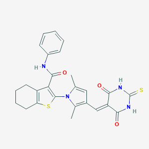 2-{3-[(E)-(6-hydroxy-4-oxo-2-sulfanylpyrimidin-5(4H)-ylidene)methyl]-2,5-dimethyl-1H-pyrrol-1-yl}-N-phenyl-4,5,6,7-tetrahydro-1-benzothiophene-3-carboxamide