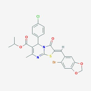 molecular formula C25H20BrClN2O5S B299168 isopropyl 2-[(6-bromo-1,3-benzodioxol-5-yl)methylene]-5-(4-chlorophenyl)-7-methyl-3-oxo-2,3-dihydro-5H-[1,3]thiazolo[3,2-a]pyrimidine-6-carboxylate 