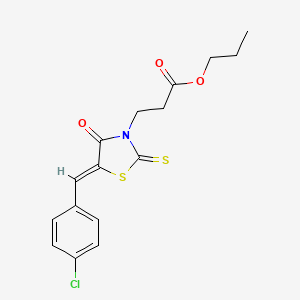 molecular formula C16H16ClNO3S2 B2991687 丙酸3-[(5Z)-5-[(4-氯苯基)亚甲基]-4-氧代-2-硫代-1,3-噻唑烷-3-基]丙酯 CAS No. 303027-73-8
