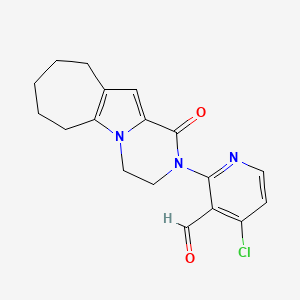 4-Chloro-2-(6-oxo-2,5-diazatricyclo[7.5.0.0(2)]tetradeca-1(9),7-dien-5-yl)pyridine-3-carbaldehyde