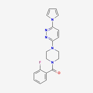 molecular formula C19H18FN5O B2991693 (4-(6-(1H-pyrrol-1-yl)pyridazin-3-yl)piperazin-1-yl)(2-fluorophenyl)methanone CAS No. 1396760-34-1