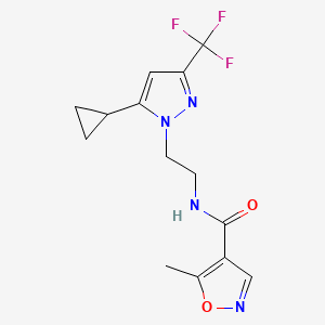 B2991703 N-(2-(5-cyclopropyl-3-(trifluoromethyl)-1H-pyrazol-1-yl)ethyl)-5-methylisoxazole-4-carboxamide CAS No. 1797307-59-5