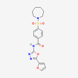 molecular formula C19H20N4O5S B2991706 4-(azepan-1-ylsulfonyl)-N-(5-(furan-2-yl)-1,3,4-oxadiazol-2-yl)benzamide CAS No. 905679-56-3