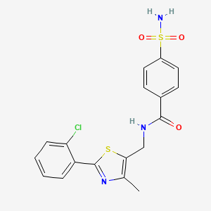 molecular formula C18H16ClN3O3S2 B2991711 N-((2-(2-chlorophenyl)-4-methylthiazol-5-yl)methyl)-4-sulfamoylbenzamide CAS No. 1421445-05-7