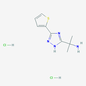 molecular formula C9H14Cl2N4S B2991720 2-(3-Thiophen-2-yl-1H-1,2,4-triazol-5-yl)propan-2-amine;dihydrochloride CAS No. 2243512-95-8