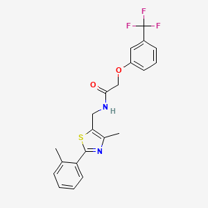 molecular formula C21H19F3N2O2S B2991728 N-((4-甲基-2-(邻甲苯基)噻唑-5-基)甲基)-2-(3-(三氟甲基)苯氧基)乙酰胺 CAS No. 1797744-78-5