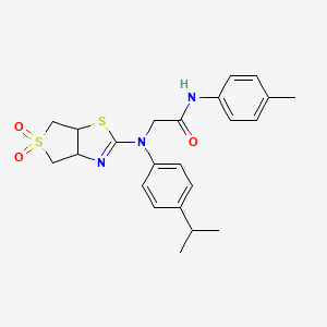 molecular formula C23H27N3O3S2 B2991734 2-((5,5-dioxido-3a,4,6,6a-tetrahydrothieno[3,4-d]thiazol-2-yl)(4-isopropylphenyl)amino)-N-(p-tolyl)acetamide CAS No. 866842-47-9
