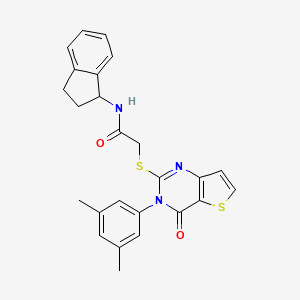 molecular formula C25H23N3O2S2 B2991744 N-(2,3-二氢-1H-茚满-1-基)-2-{[3-(3,5-二甲苯基)-4-氧代-3,4-二氢噻吩并[3,2-d]嘧啶-2-基]硫代}乙酰胺 CAS No. 1261008-37-0