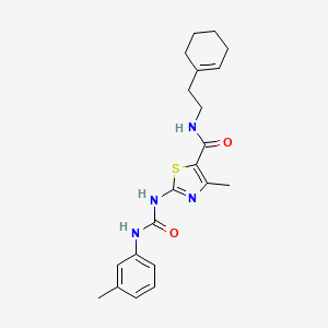 molecular formula C21H26N4O2S B2991755 N-(2-(cyclohex-1-en-1-yl)ethyl)-4-methyl-2-(3-(m-tolyl)ureido)thiazole-5-carboxamide CAS No. 942010-54-0