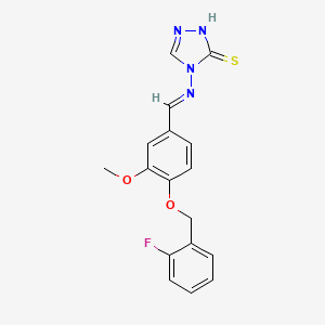 molecular formula C17H15FN4O2S B2991758 4-[(E)-[4-[(2-fluorophenyl)methoxy]-3-methoxyphenyl]methylideneamino]-1H-1,2,4-triazole-5-thione CAS No. 691391-01-2