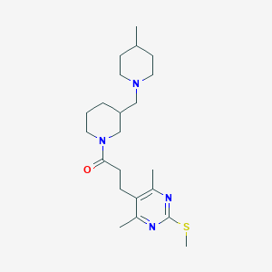 molecular formula C22H36N4OS B2991763 3-[4,6-Dimethyl-2-(methylsulfanyl)pyrimidin-5-yl]-1-{3-[(4-methylpiperidin-1-yl)methyl]piperidin-1-yl}propan-1-one CAS No. 1241245-51-1